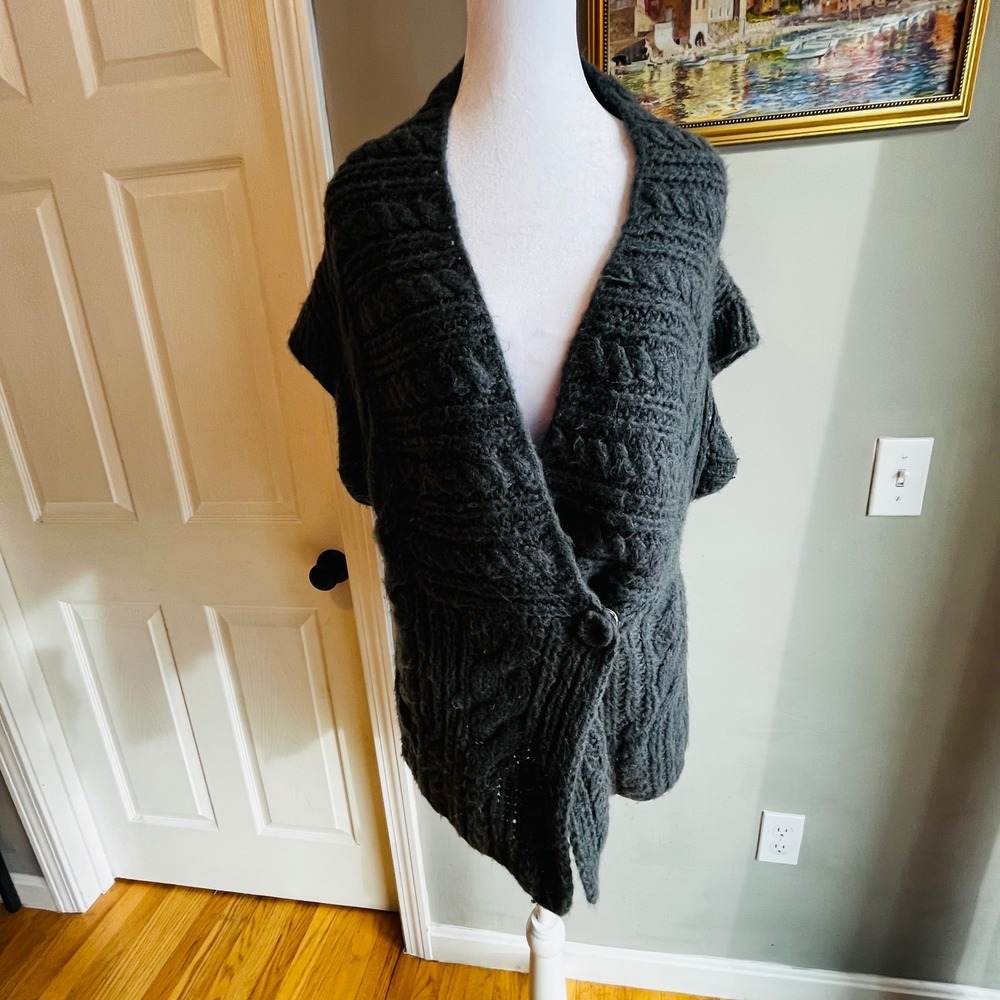 Kikit Women's Cable Knit Sweater Vest Cardigan Grey Size M Shawl CottageCore